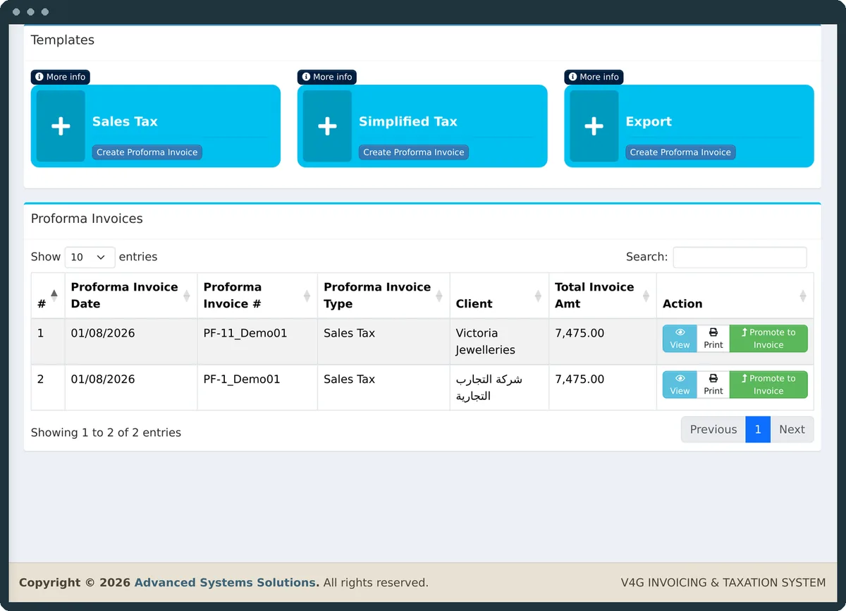 Proforma invoices and quotes